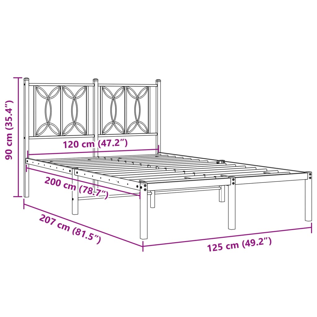 Bettgestell mit Kopfteil Metall Weiß 120x200 cm