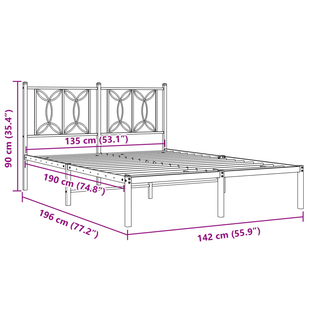 Bettgestell mit Kopfteil Metall Weiß 135x190 cm