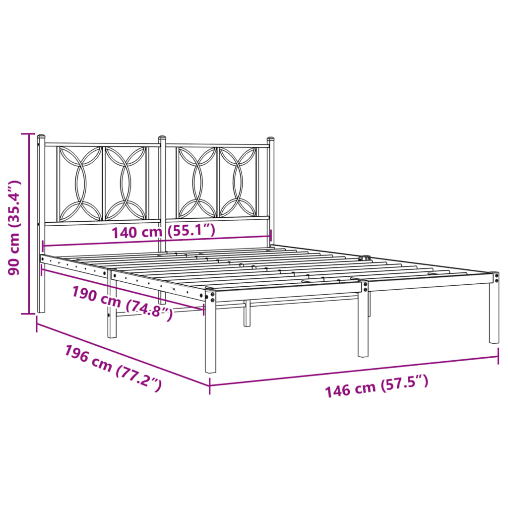 Bettgestell mit Kopfteil Metall Weiß 140x190 cm