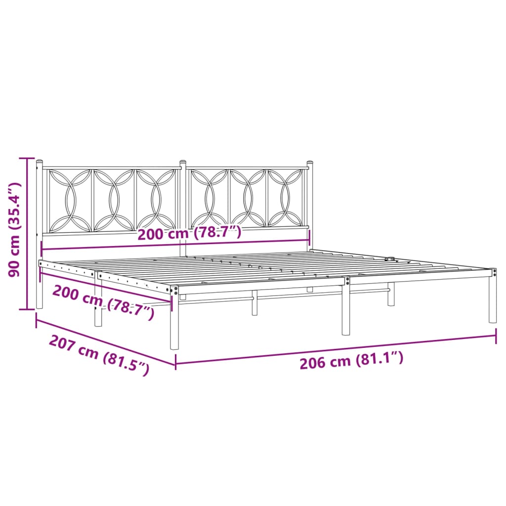 Bettgestell mit Kopfteil Metall Weiß 200x200 cm