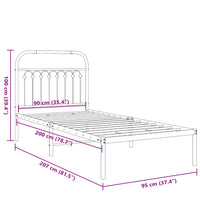 Bettgestell mit Kopfteil Metall Schwarz 90x200 cm