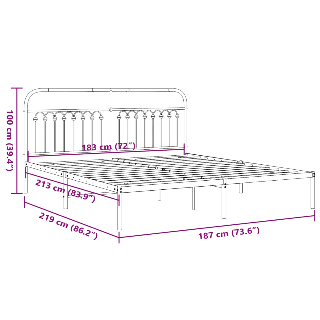 Bettgestell mit Kopfteil Metall Schwarz 183x213 cm