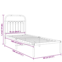 Metallbett ohne Matratze mit Kopfteil Weiß 75x190 cm