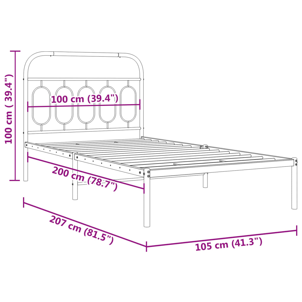 Bettgestell mit Kopfteil Metall Schwarz 100x200 cm