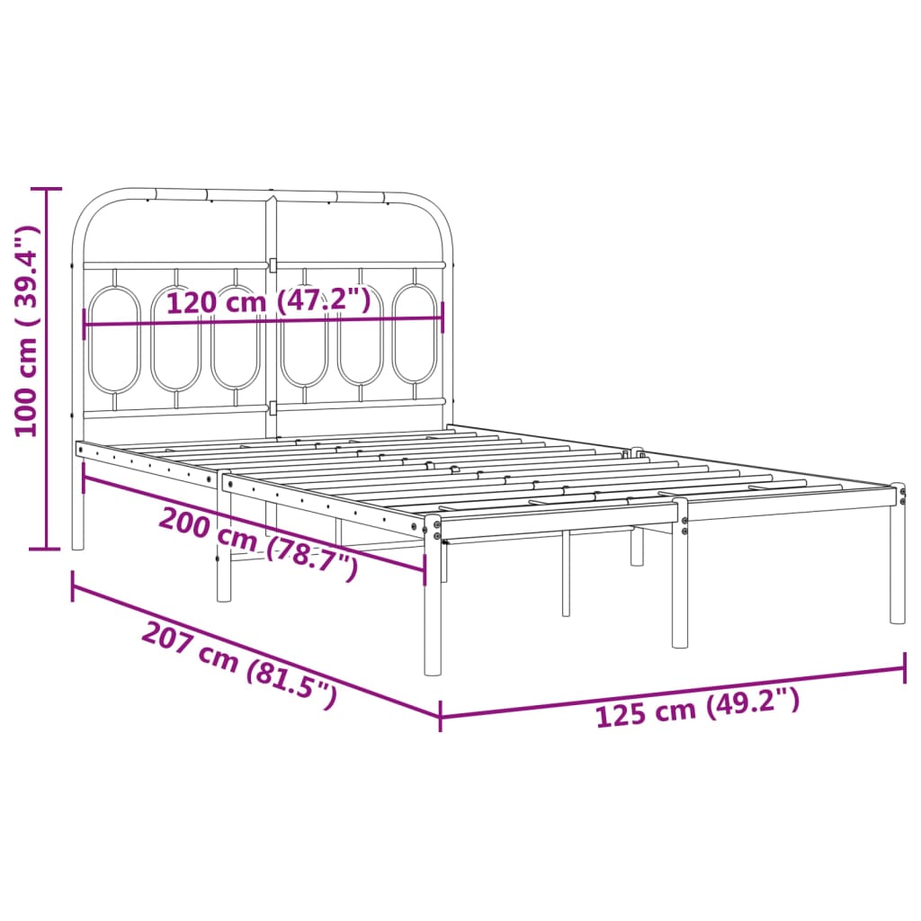 Bettgestell mit Kopfteil Metall Schwarz 120x200 cm