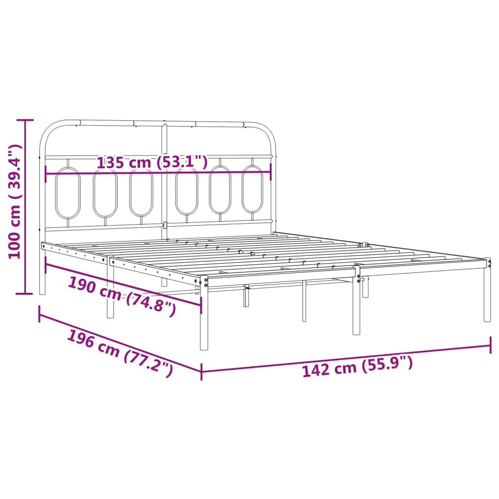 Bettgestell mit Kopfteil Metall Schwarz 135x190 cm