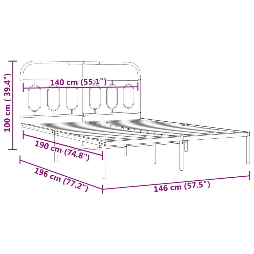 Bettgestell mit Kopfteil Metall Schwarz 140x190 cm