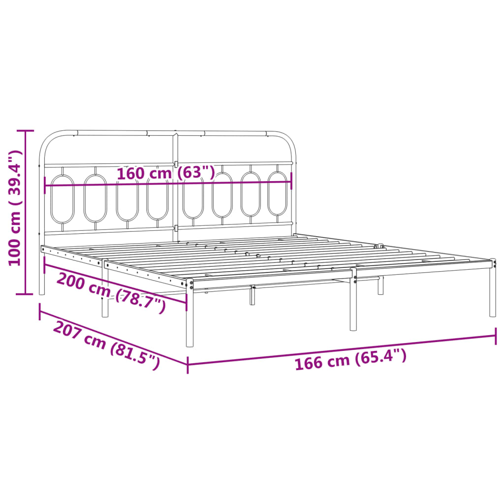 Bettgestell mit Kopfteil Metall Schwarz 160x200 cm