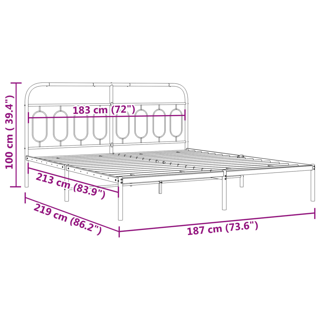 Bettgestell mit Kopfteil Metall Schwarz 183x213 cm