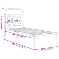 Metallbett ohne Matratze mit Kopfteil Weiß 75x190 cm