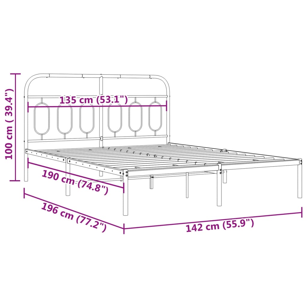 Bettgestell mit Kopfteil Metall Weiß 135x190 cm