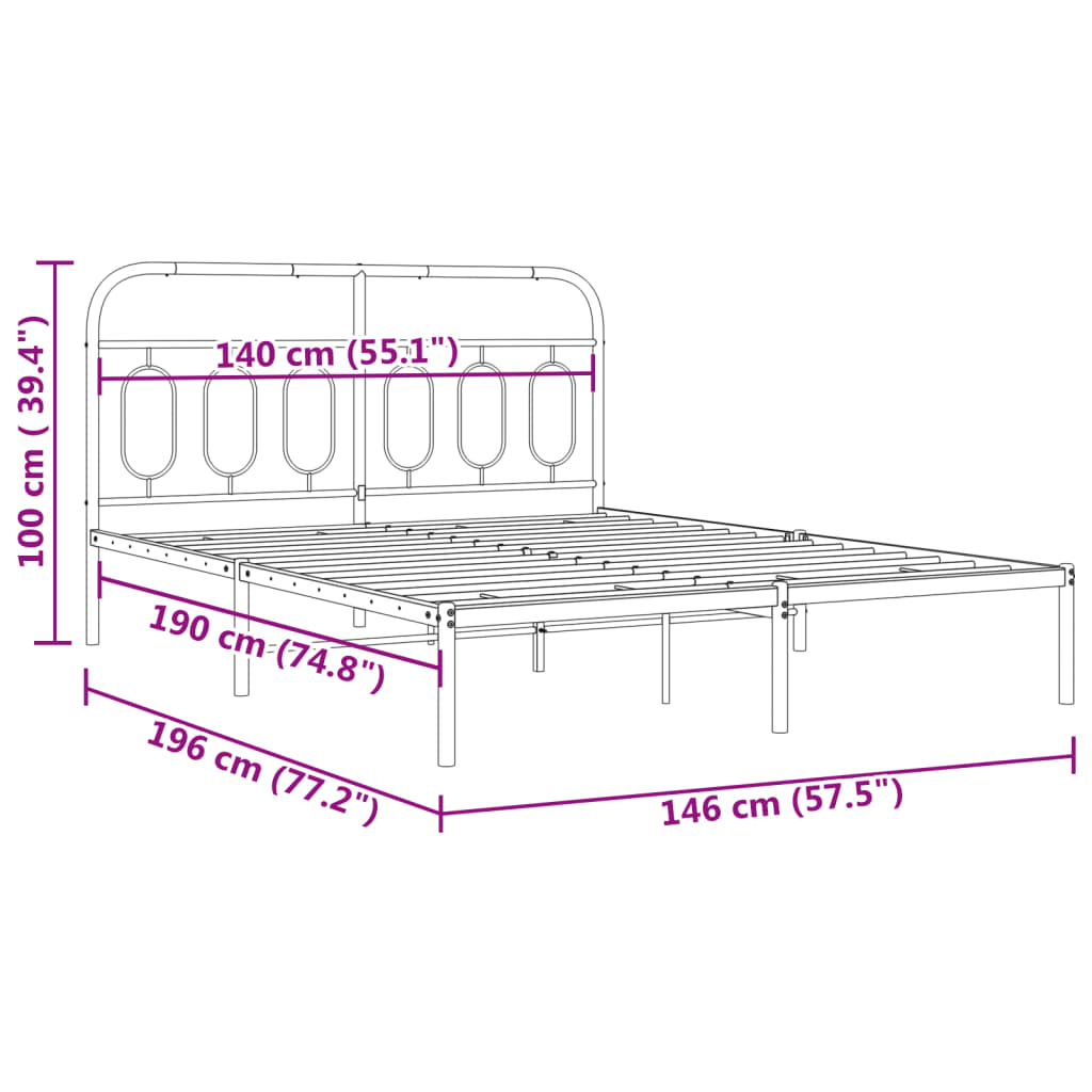 Bettgestell mit Kopfteil Metall Weiß 140x190 cm