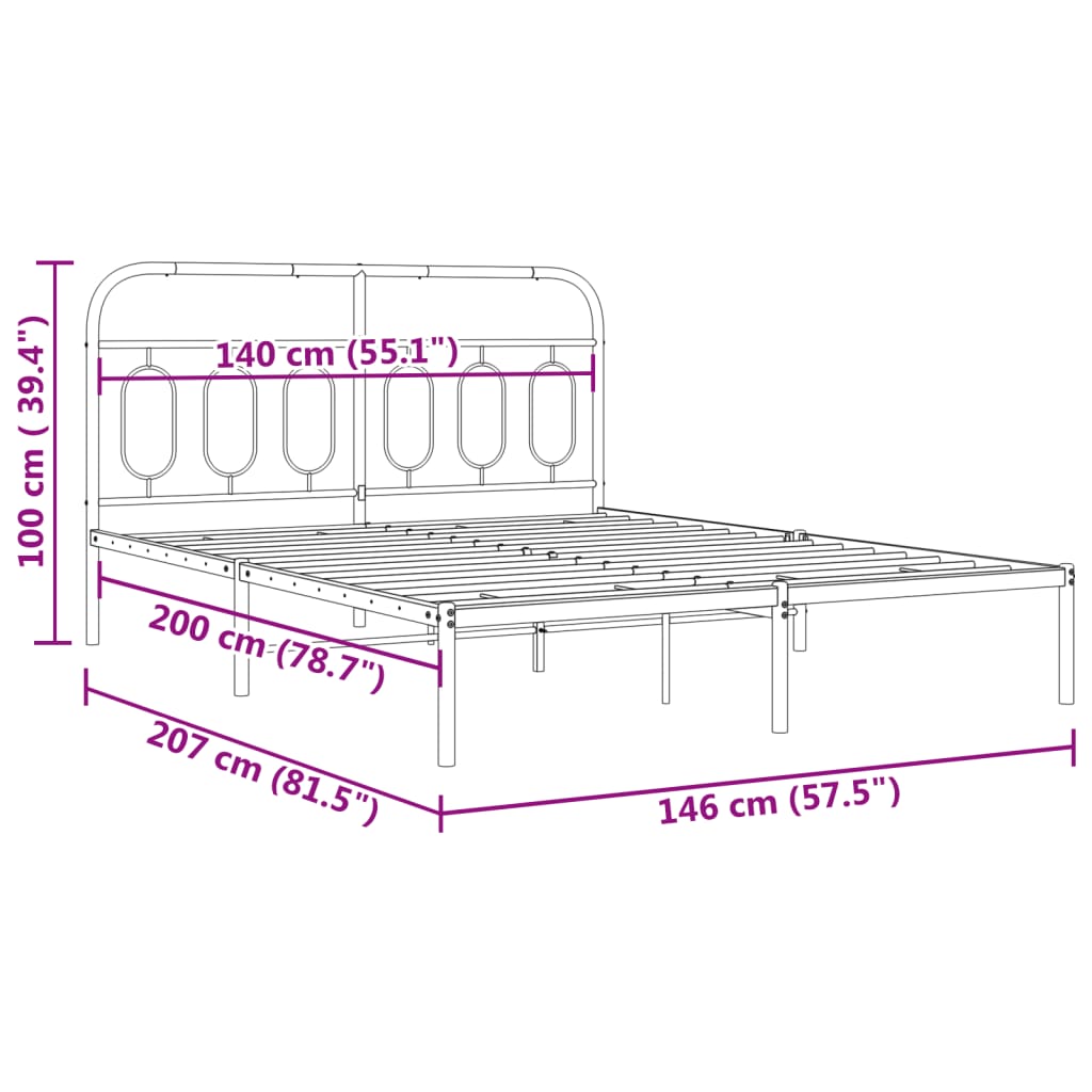 Bettgestell mit Kopfteil Metall Weiß 140x200 cm