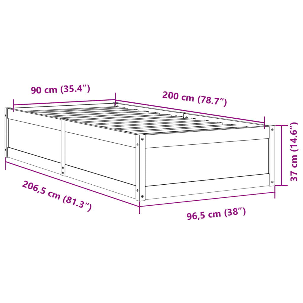 Massivholzbett ohne Matratze Weiß 90x200 cm Kiefernholz