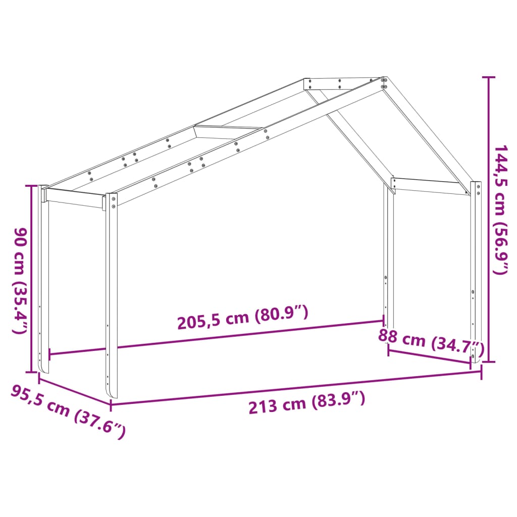 Dach für Kinderbett Wachsbraun 213x95,5x144,5 cm Massivholz