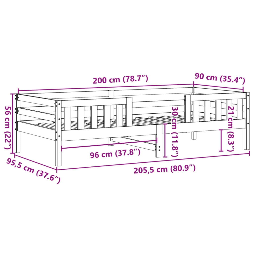 Massivholzbett ohne Matratze Weiß 90x200 cm Kiefernholz