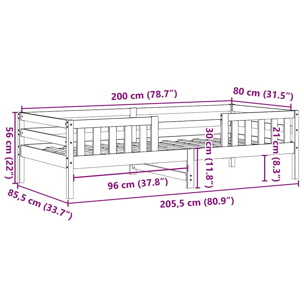 Massivholzbett ohne Matratze 80x200 cm Kiefernholz