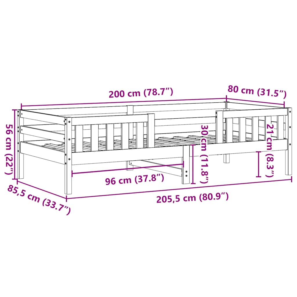 Massivholzbett ohne Matratze Weiß 80x200 cm Kiefernholz