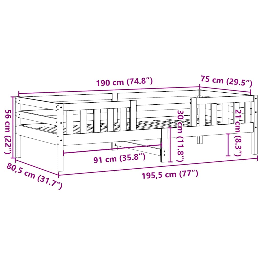Massivholzbett ohne Matratze Wachsbraun 75x190 cm Kiefernholz