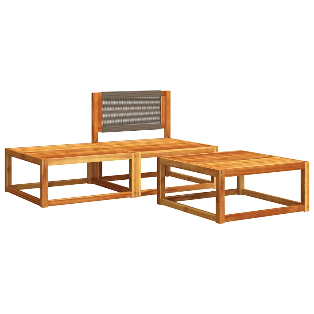 3-tlg. Gartensofa-Set mit Kissen Holz Akazie & Seil