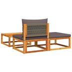 3-tlg. Gartensofa-Set mit Kissen Holz Akazie & Seil