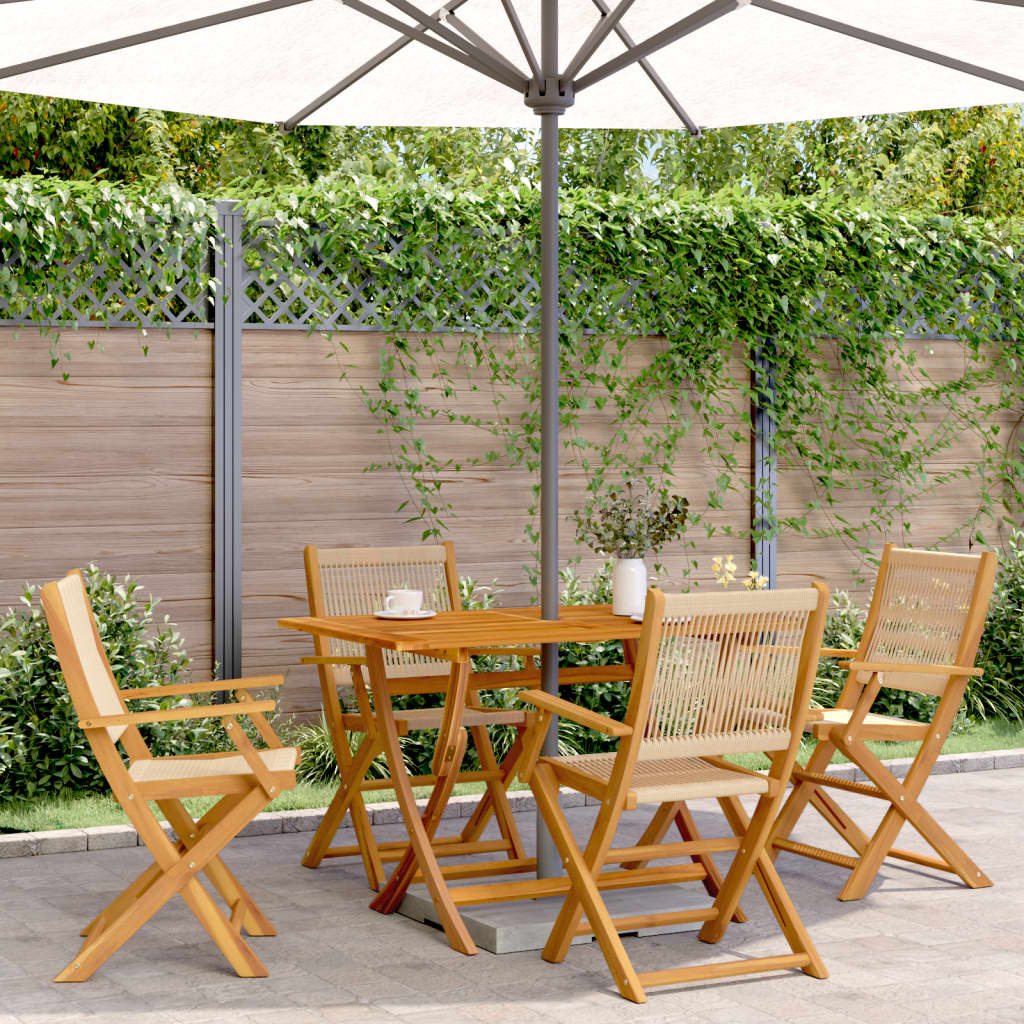 5-tlg. Garten-Essgruppe Polypropylen und Massivholz Beige