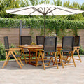 7-tlg. Garten-Essgruppe Poly Rattan und Massivholz Schwarz