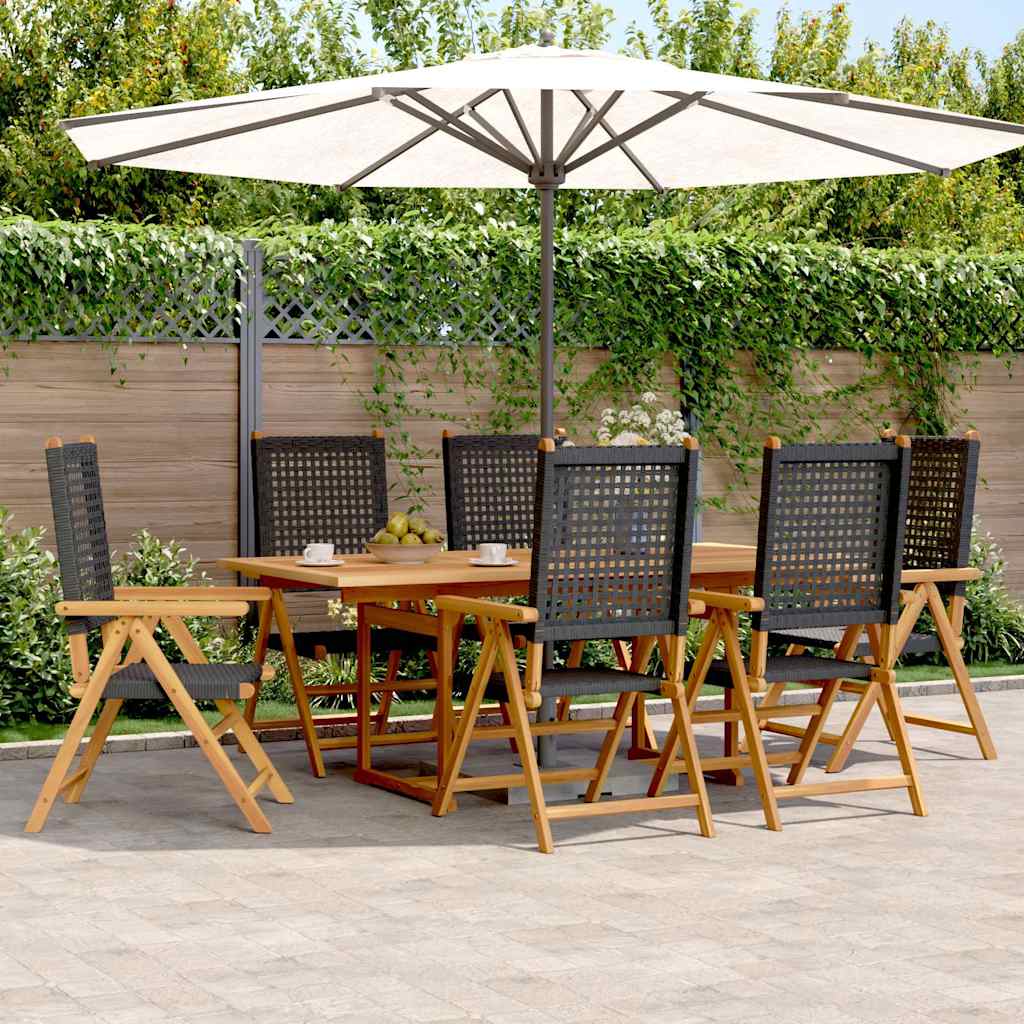 7-tlg. Garten-Essgruppe Poly Rattan und Massivholz Schwarz