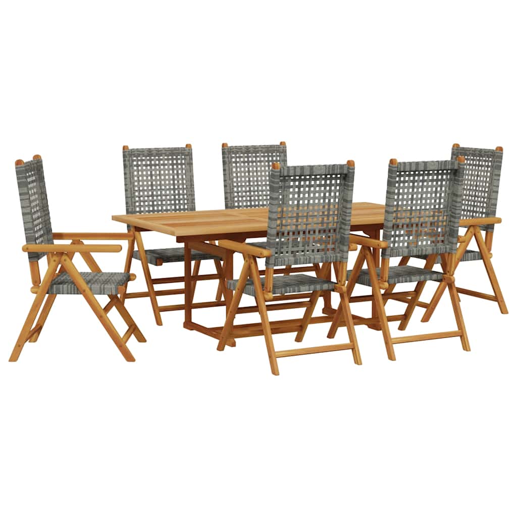 7-tlg. Garten-Essgruppe Poly Rattan und Massivholz Grau