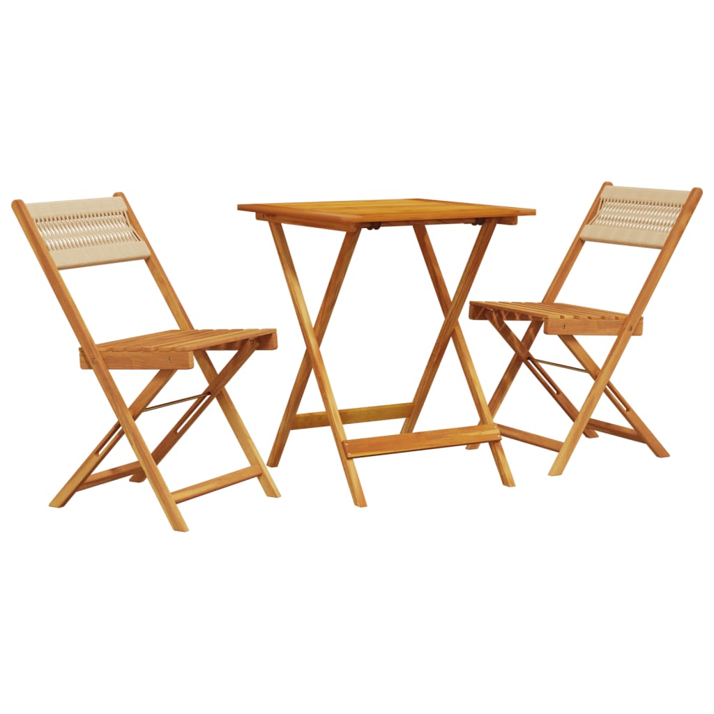 3-tlg. Bistro-Set Beige Polypropylen und Massivholz