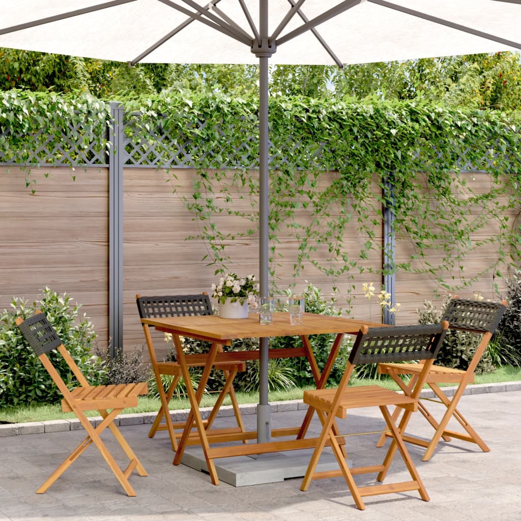 5-tlg. Garten-Essgruppe Schwarz Poly Rattan und Massivholz
