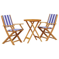 3-tlg. Bistro-Set Blau und Weiß Stoff und Massivholz