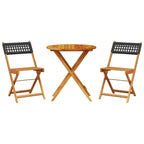 3-tlg. Bistro-Set Schwarz Poly Rattan und Massivholz