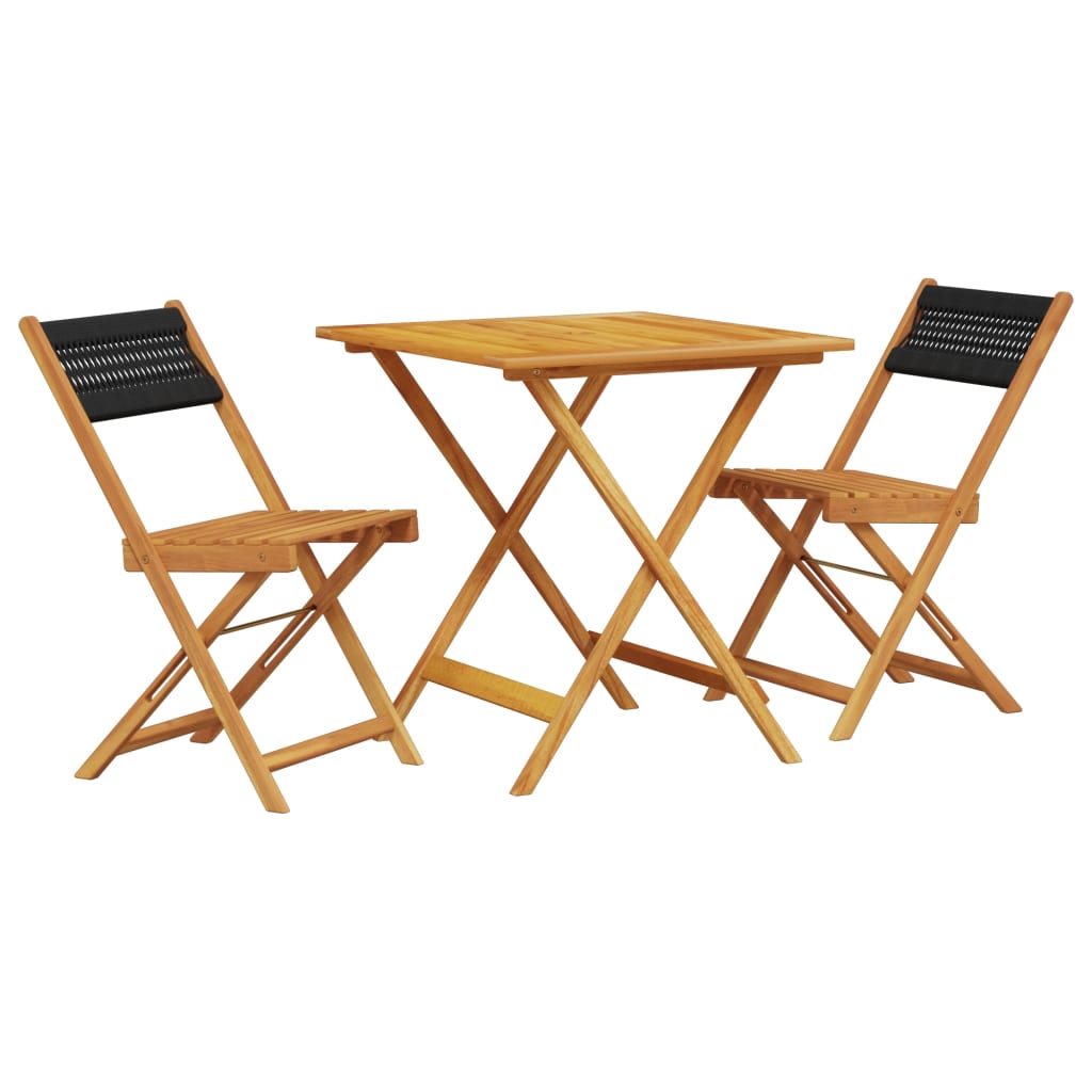 3-tlg. Bistro-Set Schwarz Polypropylen und Massivholz