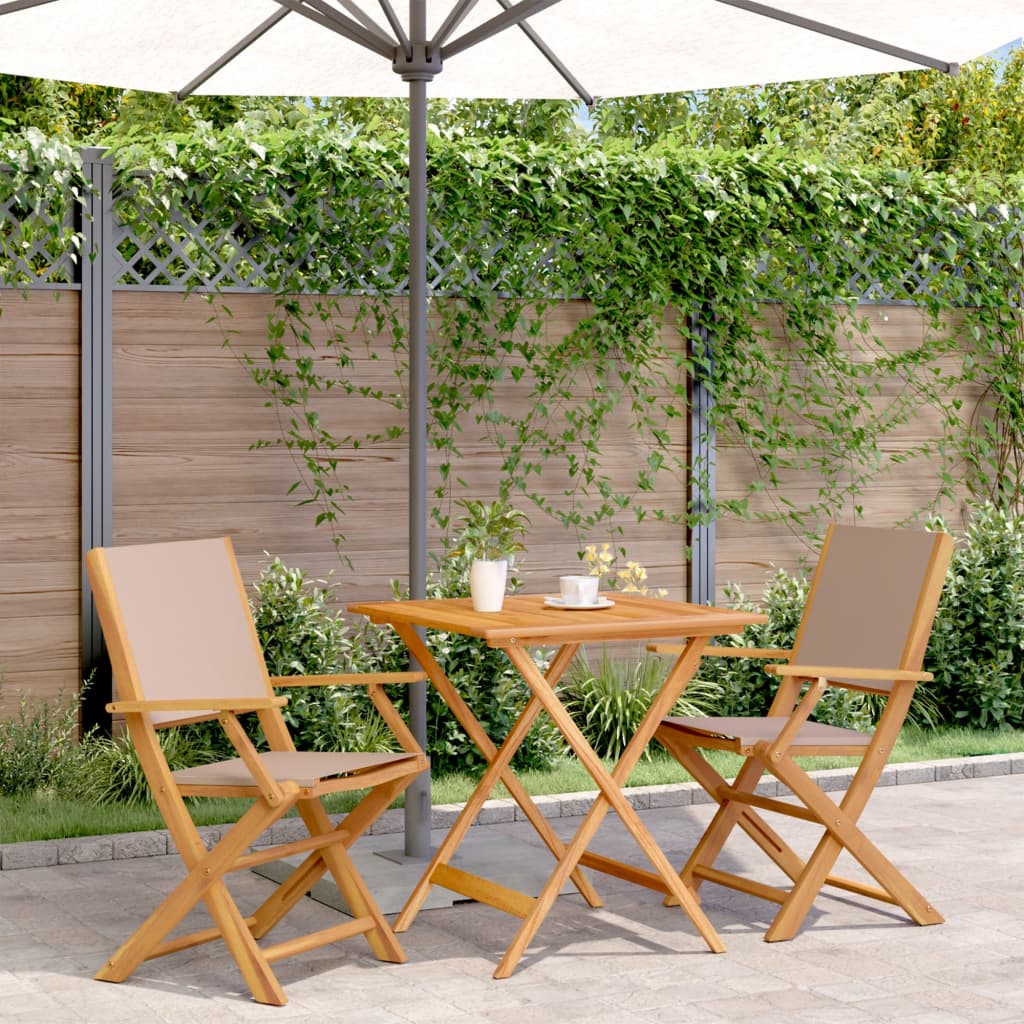 3-tlg. Bistro-Set Taupe Stoff und Massivholz