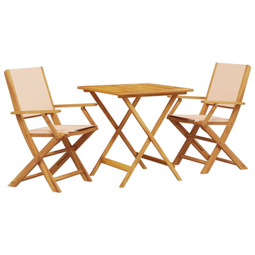 3-tlg. Bistro-Set Beige Stoff und Massivholz