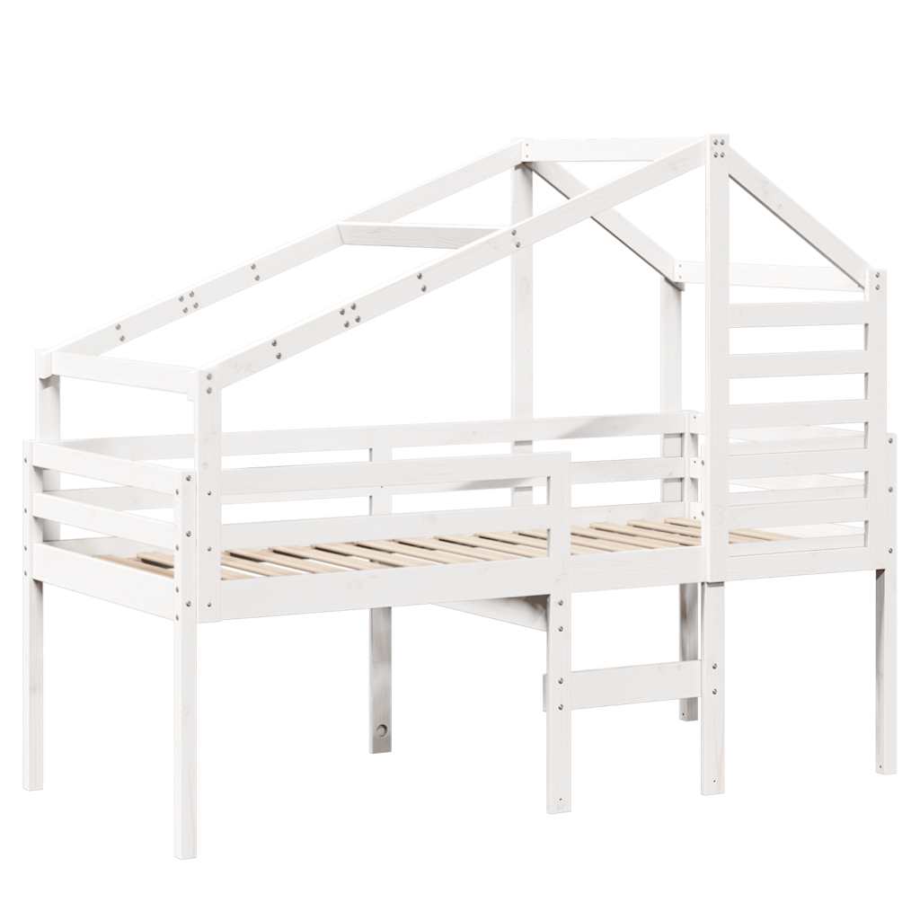 Hochbett mit Dach Weiß 90x190 cm Massivholz Kiefer
