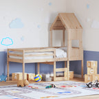 Hochbett mit Dach 90x190 cm Massivholz Kiefer