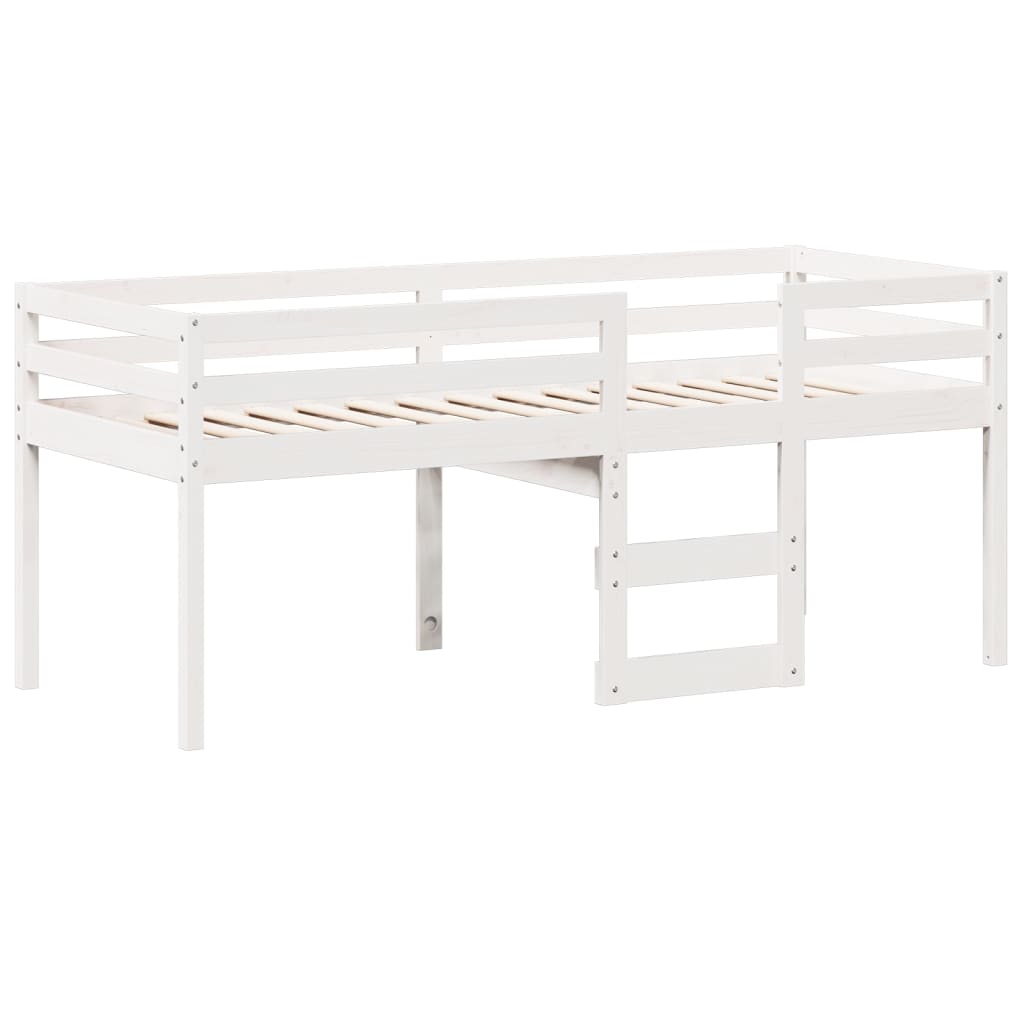 Hochbett mit Dach Weiß 75x190 cm Massivholz Kiefer