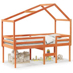 Hochbett mit Dach Wachsbraun 90x190 cm Massivholz Kiefer
