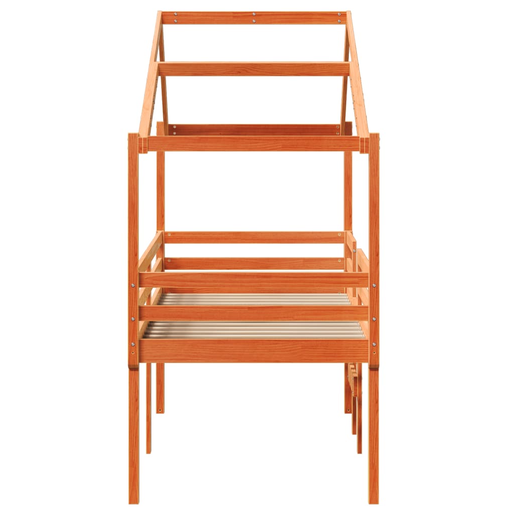 Hochbett mit Dach Wachsbraun 75x190 cm Massivholz Kiefer