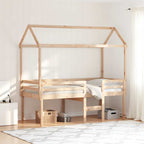 Hochbett mit Dach 75x190 cm Massivholz Kiefer