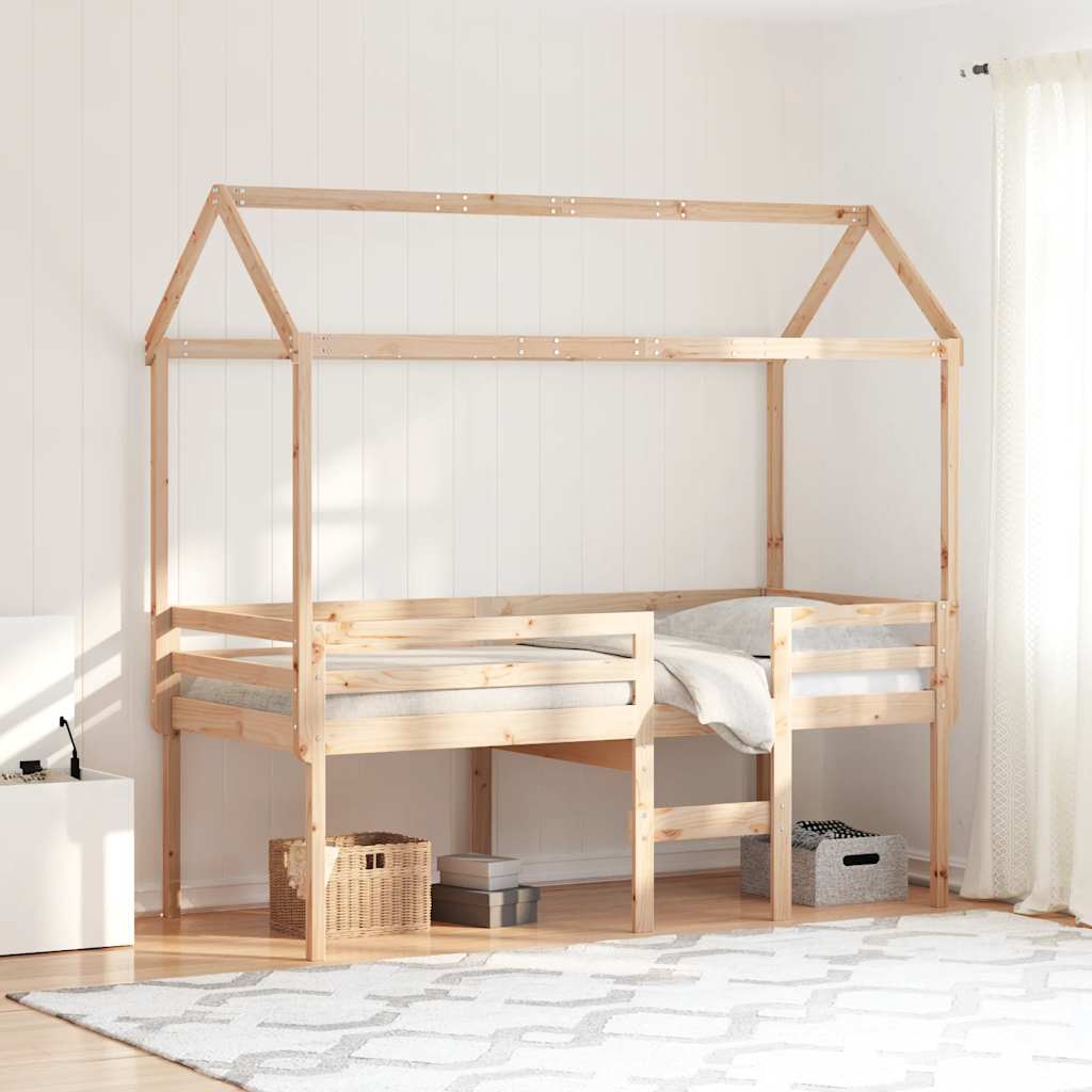 Hochbett mit Dach 75x190 cm Massivholz Kiefer