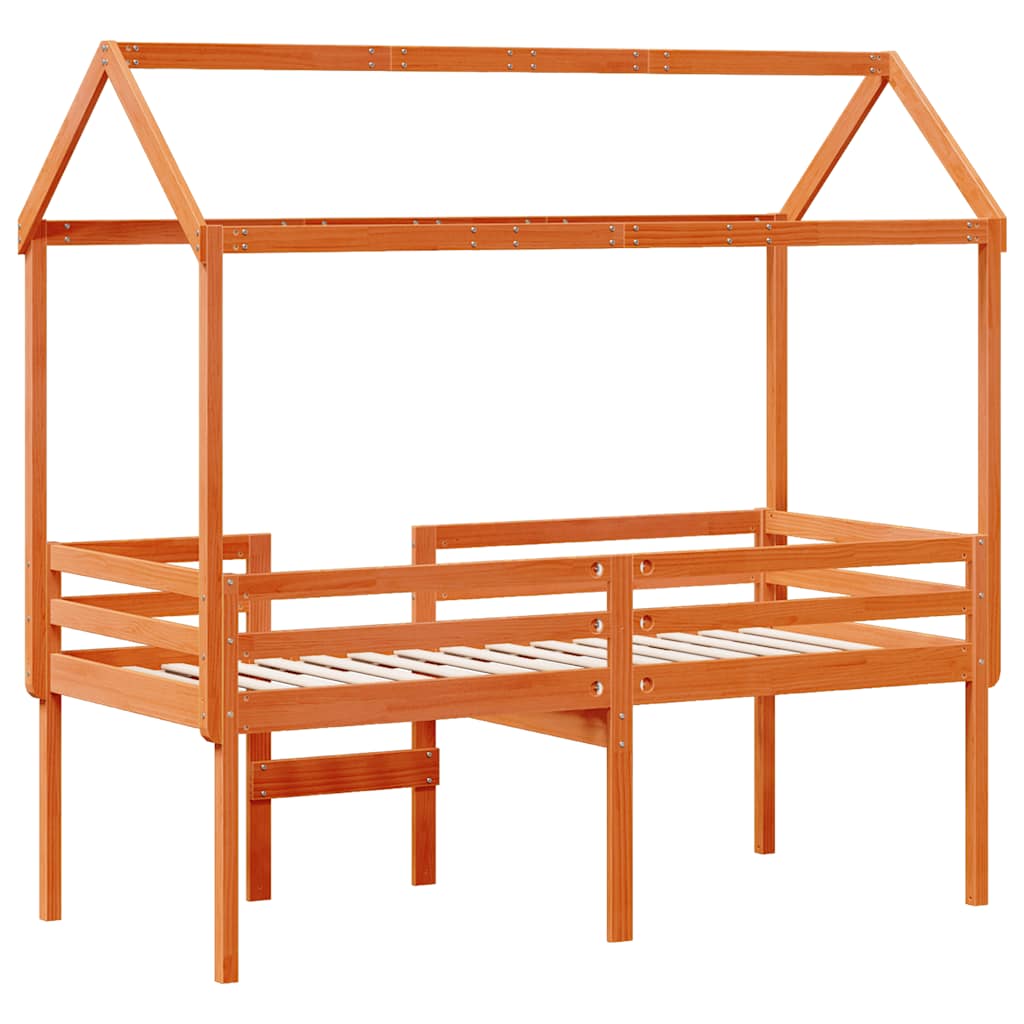 Hochbett mit Dach Wachsbraun 75x190 cm Massivholz Kiefer