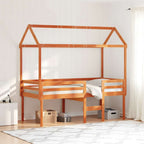 Hochbett mit Dach Wachsbraun 75x190 cm Massivholz Kiefer