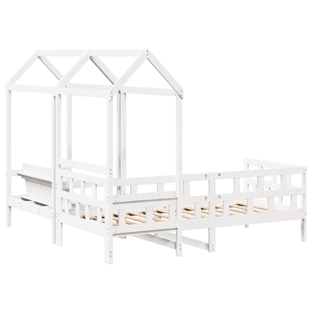 Tagesbett Set mit Dach Weiß 80x200 cm Massivholz Kiefer