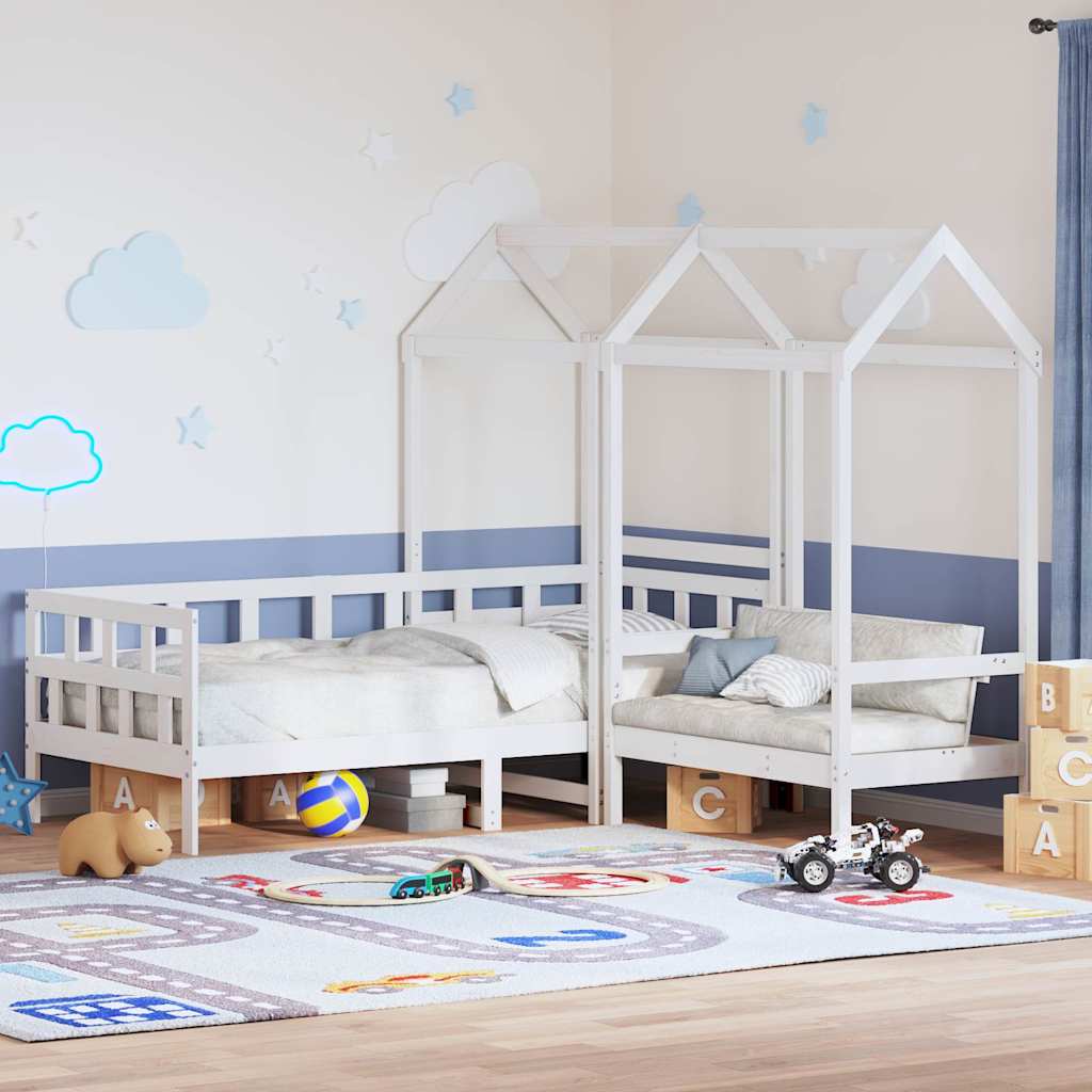 Tagesbett Set mit Dach Weiß 80x200 cm Massivholz Kiefer