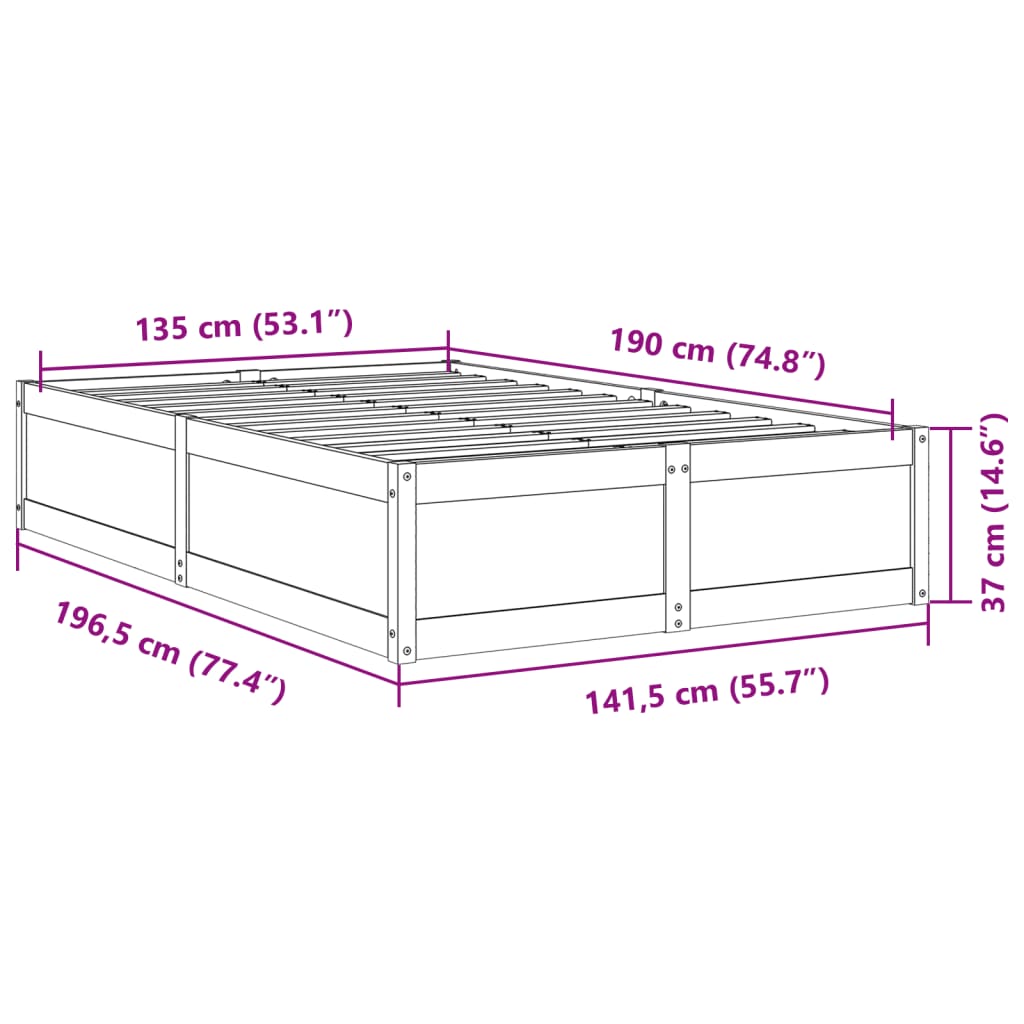 Massivholzbett ohne Matratze Wachsbraun 135x190 cm Kiefernholz