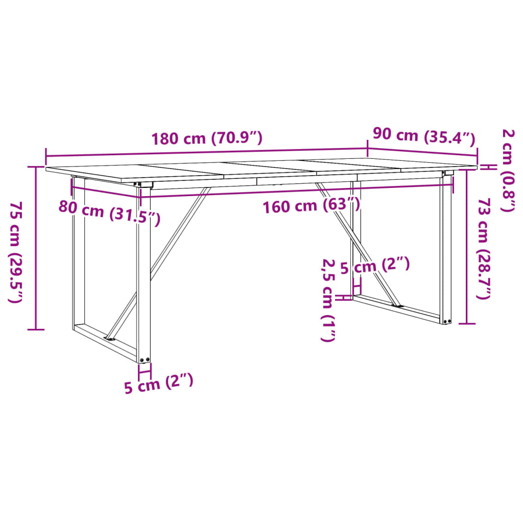 Esstisch O-Gestell 180x90x75 cm Massivholz Kiefer und Stahl