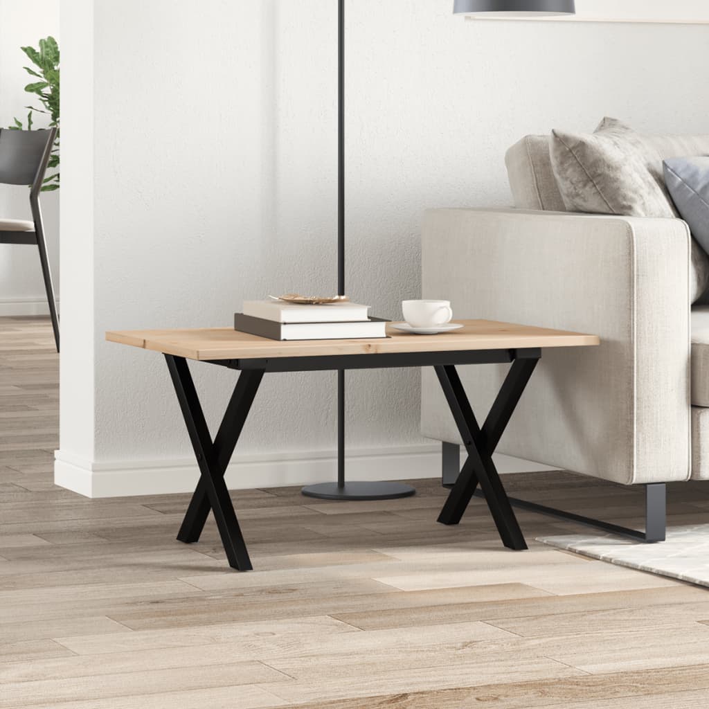 Couchtisch X-Gestell 80x50x40cm Massivholz Kiefer und Stahl